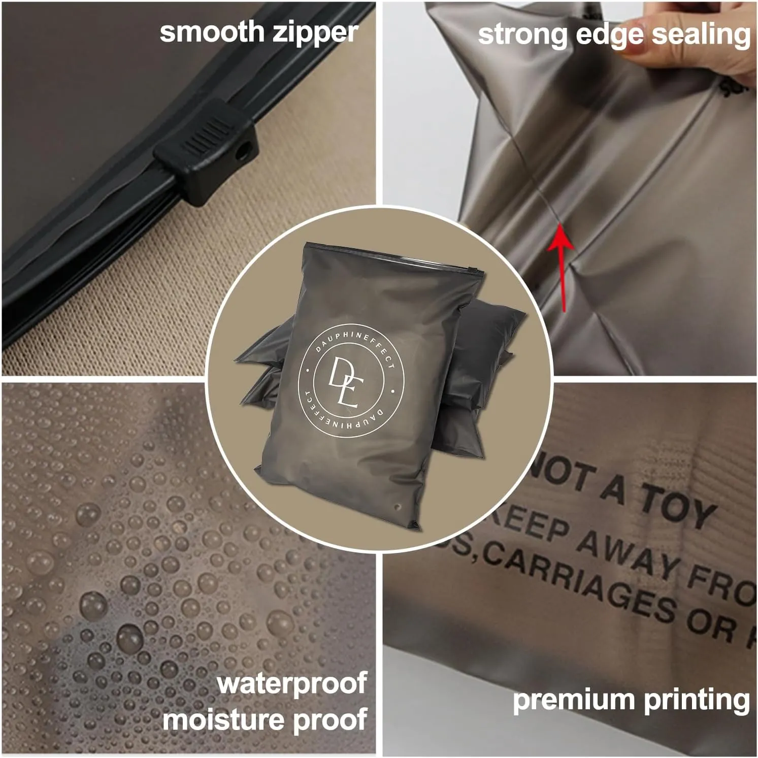 50-200pcs Translucent Matte Frosted Black Zipper Bags with Logo, Personalized Resealable Poly Plastic Packaging Bags for Clothing, T-Shirts, Leggings, Socks, Anything (50)
