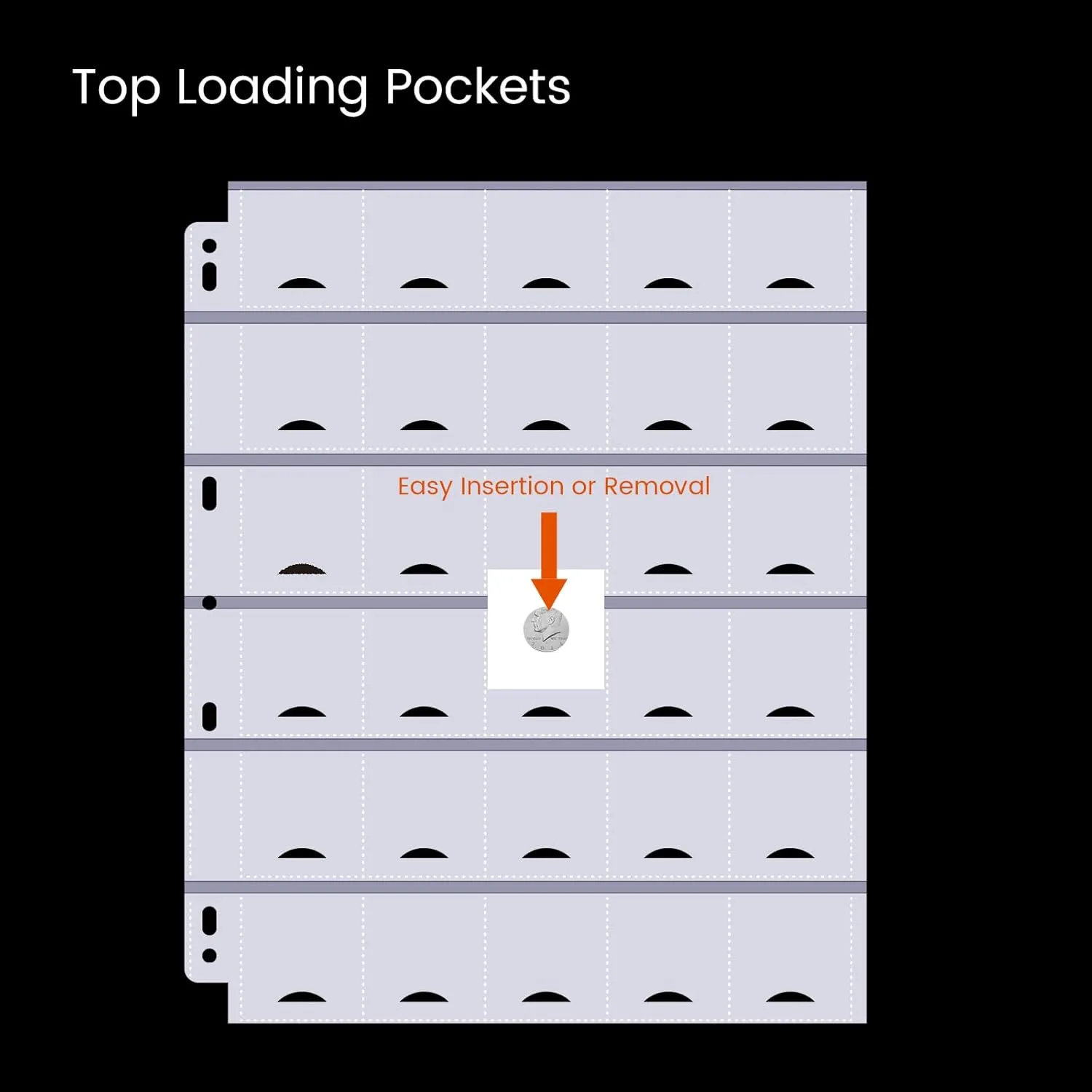 50-Sheets 30-Pocket Thumb-Cut Coin Pages - Coin Pocket Pages for 1.5 x 1.5 Inch Cardboard Coin Holder, Collecting Sleeves for Coin Flips, 1500 Pockets for Coin Binder, Coin Collection Storage Supplies