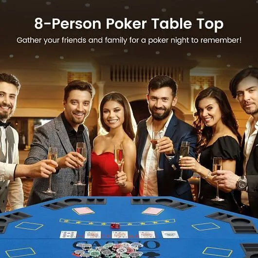 8-Player Foldable Poker Table Top with Carrying Bag-Blue - Color: Blue
