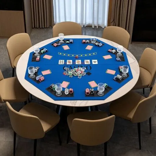 8-Player Foldable Poker Table Top with Carrying Bag-Blue - Color: Blue