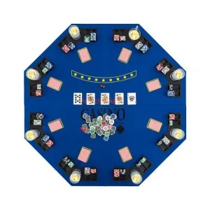 8-Player Foldable Poker Table Top with Carrying Bag-Blue - Color: Blue