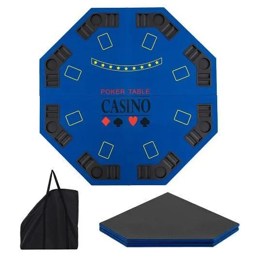 8-Player Foldable Poker Table Top with Carrying Bag-Blue - Color: Blue