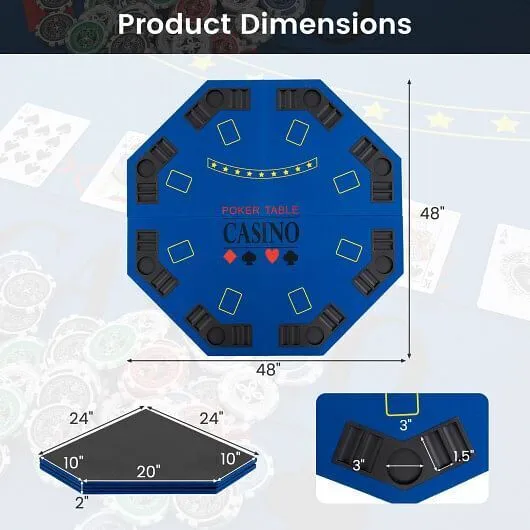 8-Player Foldable Poker Table Top with Carrying Bag-Blue - Color: Blue