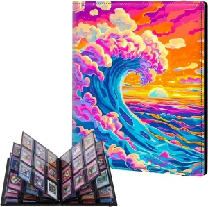 9 Pocket Trading Card Binder, Card Collection Binder for TCG, MTG, Sports Cards, Baseball, Colorful Waves in the Ocean Trading Card Book Holder for Collectors, Top Loader Binder