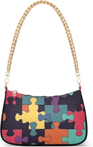 A Cartoon-style Color Puzzle chain sling bag for men crossbody with multi pockets handbag for women for work