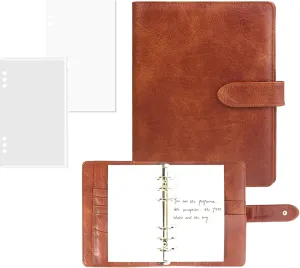 A6 Binder 6 Ring, PU Leather Refillable Notebook with Blank Loose Leaf Paper, Filler Paper, Loose Leaf Personal Planner Budget Binder with Magnetic Buckle Closure