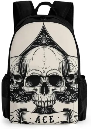 Ace Of Spades Skull Grey Art Shoulder Book Bags Polyester Multipurpose Anti-Theft Carry On Bag Large Capacity Travel Hiking & Camping Rucksack