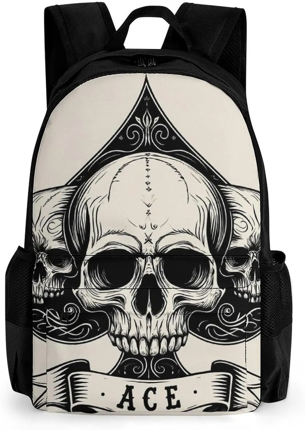 Ace Of Spades Skull Grey Art Shoulder Book Bags Polyester Multipurpose Anti-Theft Carry On Bag Large Capacity Travel Hiking & Camping Rucksack