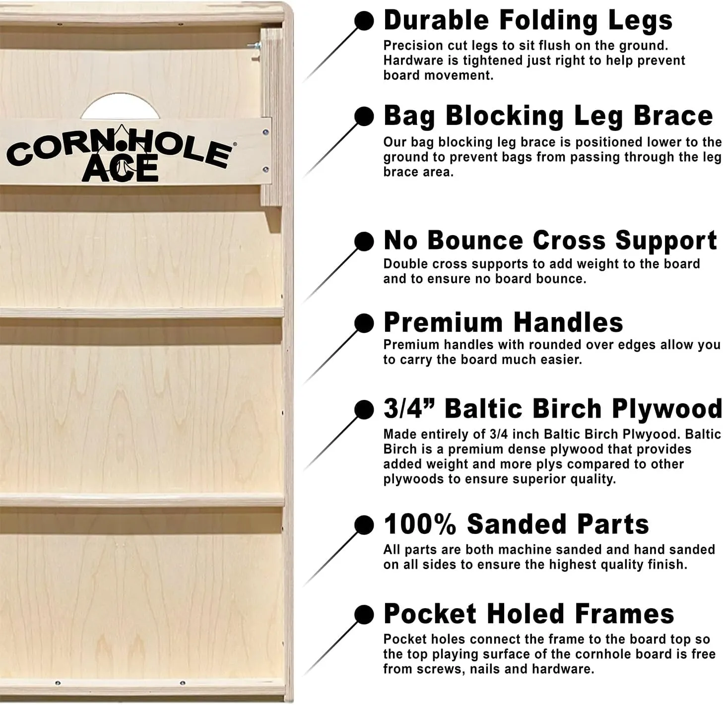 ACE PRO American Flag Cornhole Board Set | No Bounce | Triple Wide Legs, 3/4 inch Baltic Birch Plywood, Handles, Regulation Size, Tournament Style, Official Brand, Professional, Made in USA
