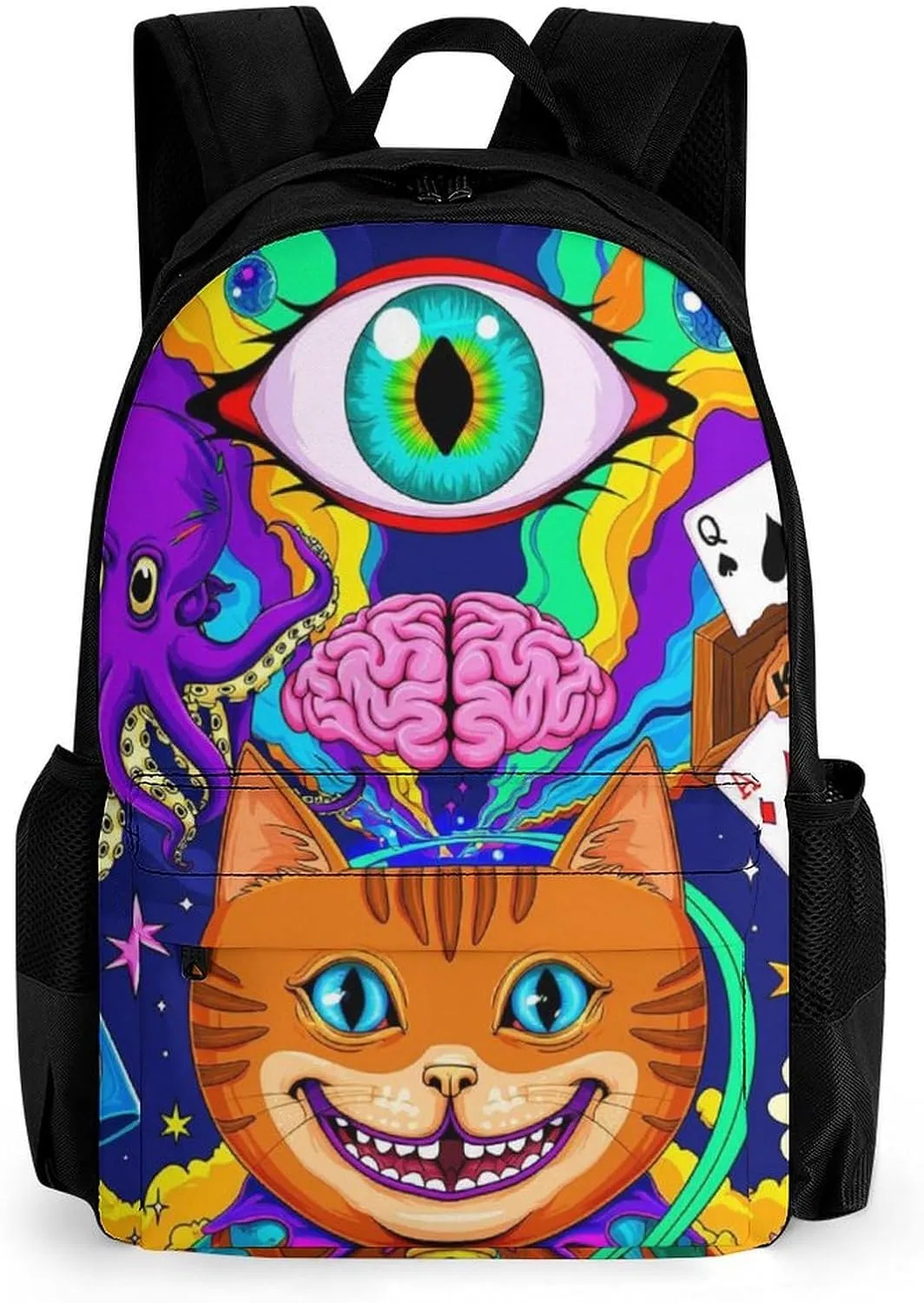 Acid Trip Colors Trippy Cat Eye Octopus Art Rucksacks Lightweight Multipurpose Anti-Theft Shoulder Bag Big Capacity Traveling & Camping Backpack With Side Pockets