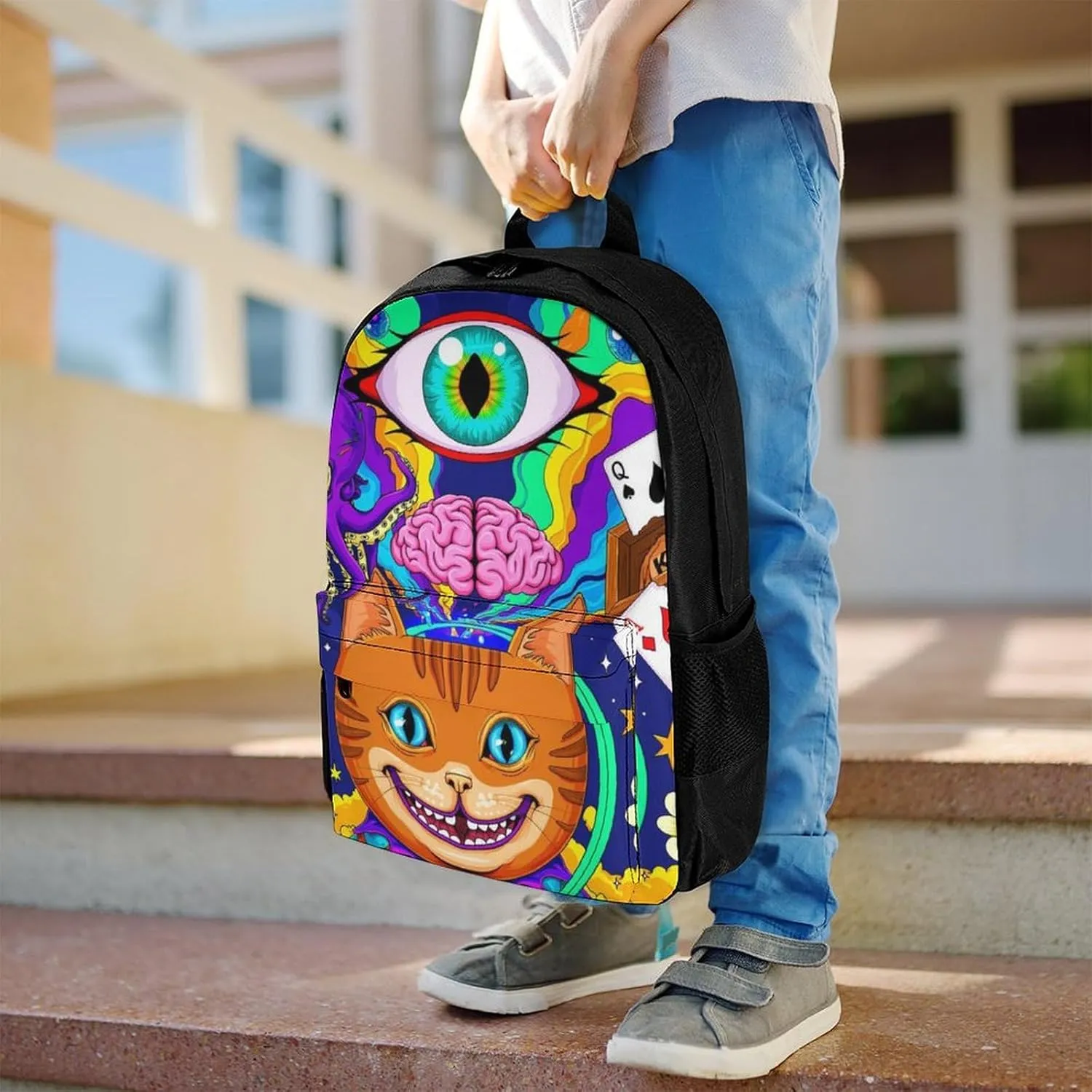 Acid Trip Colors Trippy Cat Eye Octopus Art Rucksacks Lightweight Multipurpose Anti-Theft Shoulder Bag Big Capacity Traveling & Camping Backpack With Side Pockets