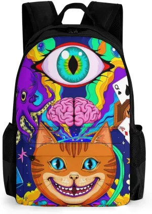 Acid Trip Colors Trippy Cat Eye Octopus Art Rucksacks Lightweight Multipurpose Anti-Theft Shoulder Bag Big Capacity Traveling & Camping Backpack With Side Pockets