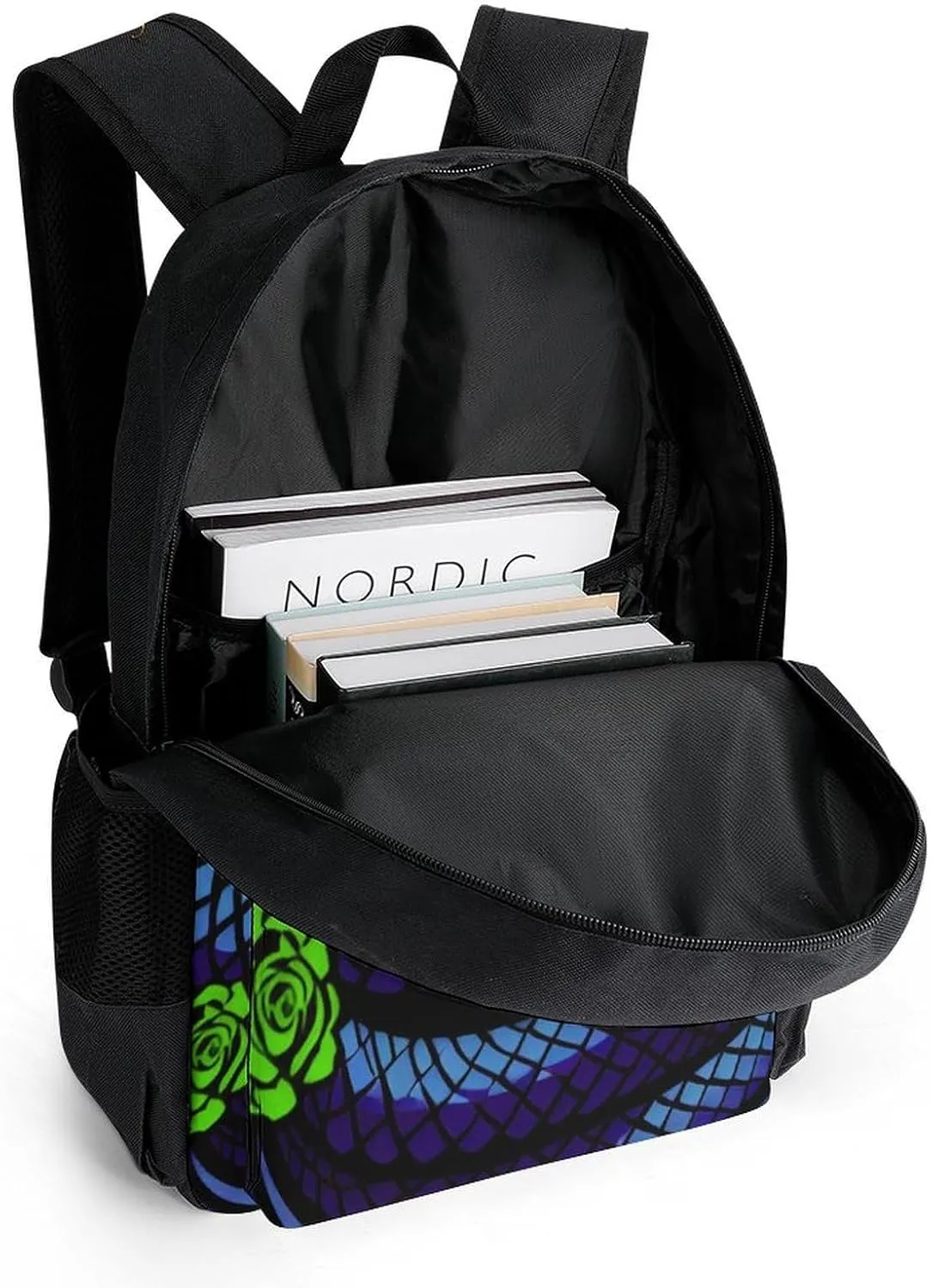 Adults Lightweight Blue Snake Green Floral Art Rucksacks Large Capacity Bookbag With Adjustable Shoulder Straps for Trekking Outdoors Bicycle
