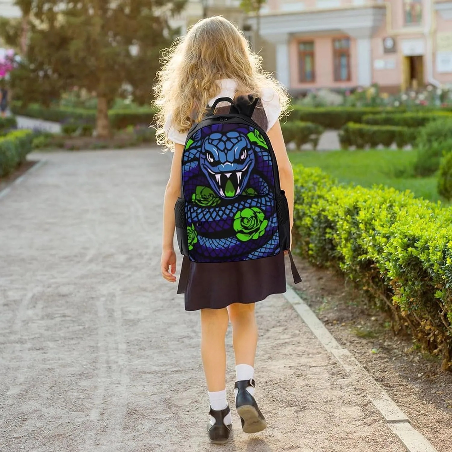 Adults Lightweight Blue Snake Green Floral Art Rucksacks Large Capacity Bookbag With Adjustable Shoulder Straps for Trekking Outdoors Bicycle