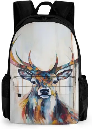 Adults Lightweight Colorful Elk Art Rucksacks Large Capacity Bookbag With Adjustable Shoulder Straps for Trekking Outdoors Bicycle