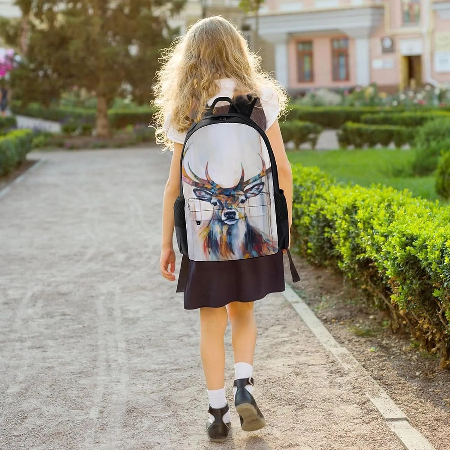 Adults Lightweight Colorful Elk Art Rucksacks Large Capacity Bookbag With Adjustable Shoulder Straps for Trekking Outdoors Bicycle