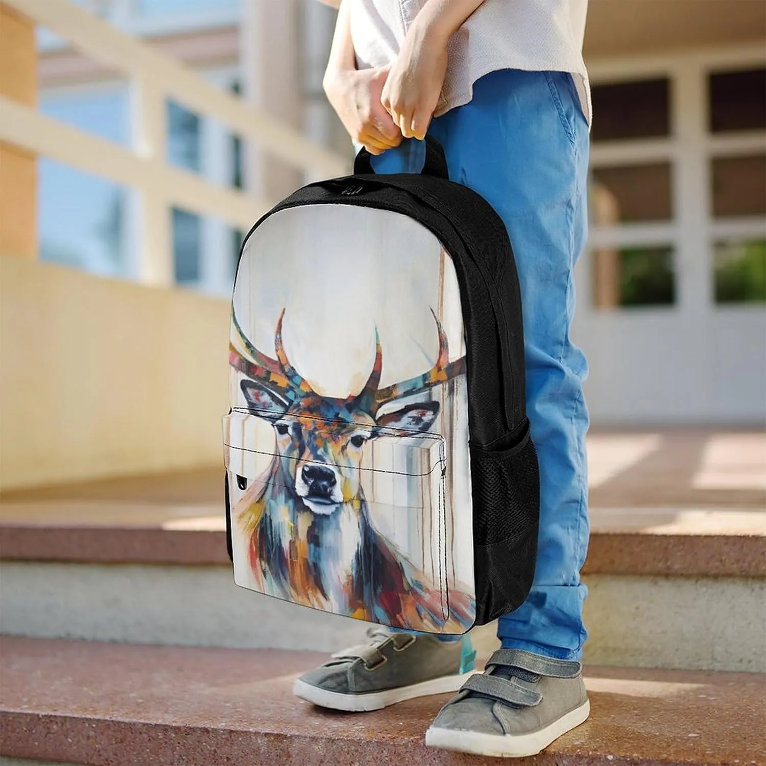 Adults Lightweight Colorful Elk Art Rucksacks Large Capacity Bookbag With Adjustable Shoulder Straps for Trekking Outdoors Bicycle