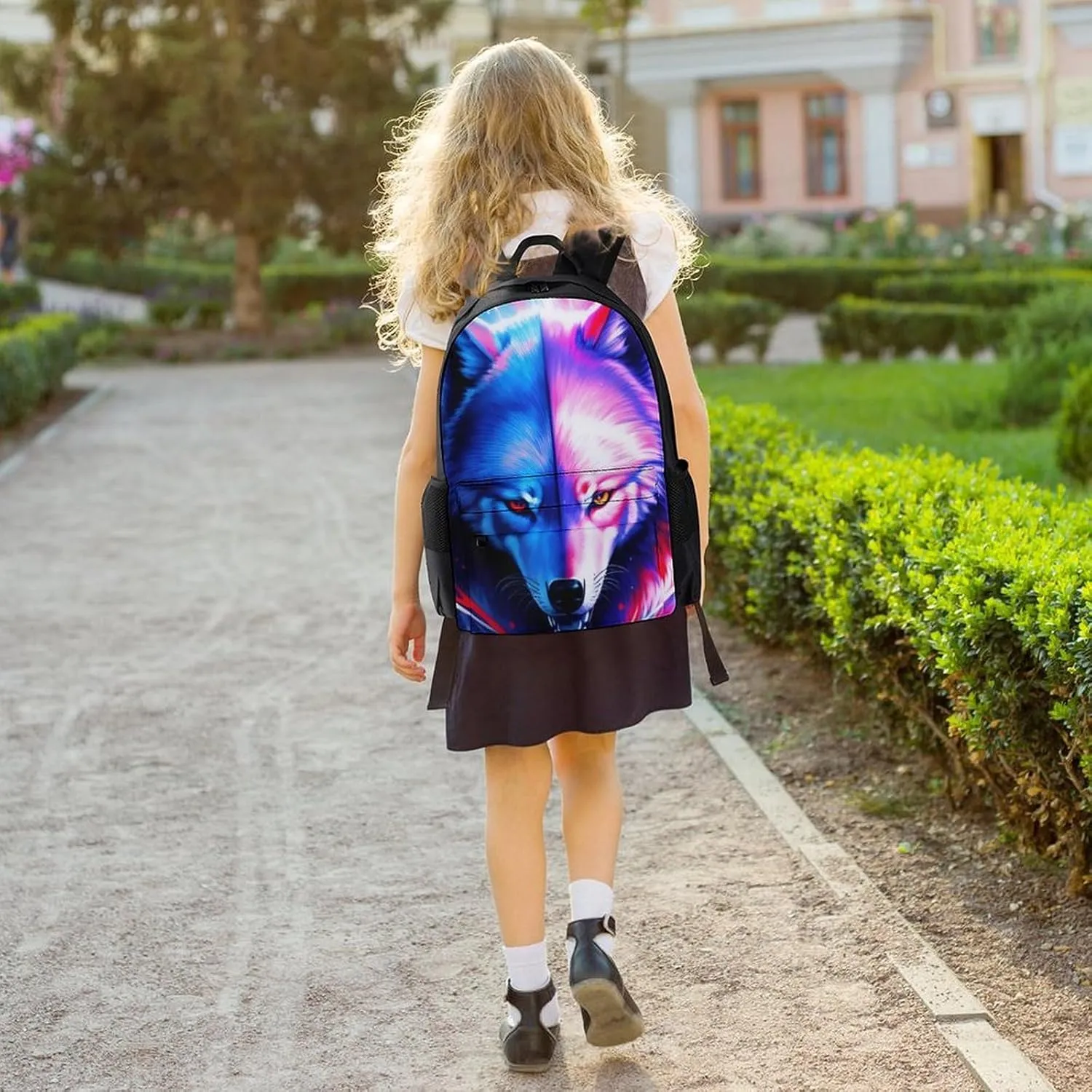 Adults Lightweight Cool Red And Blue Light Wolf Art Rucksacks Large Capacity Bookbag With Adjustable Shoulder Straps for Trekking Outdoors Bicycle