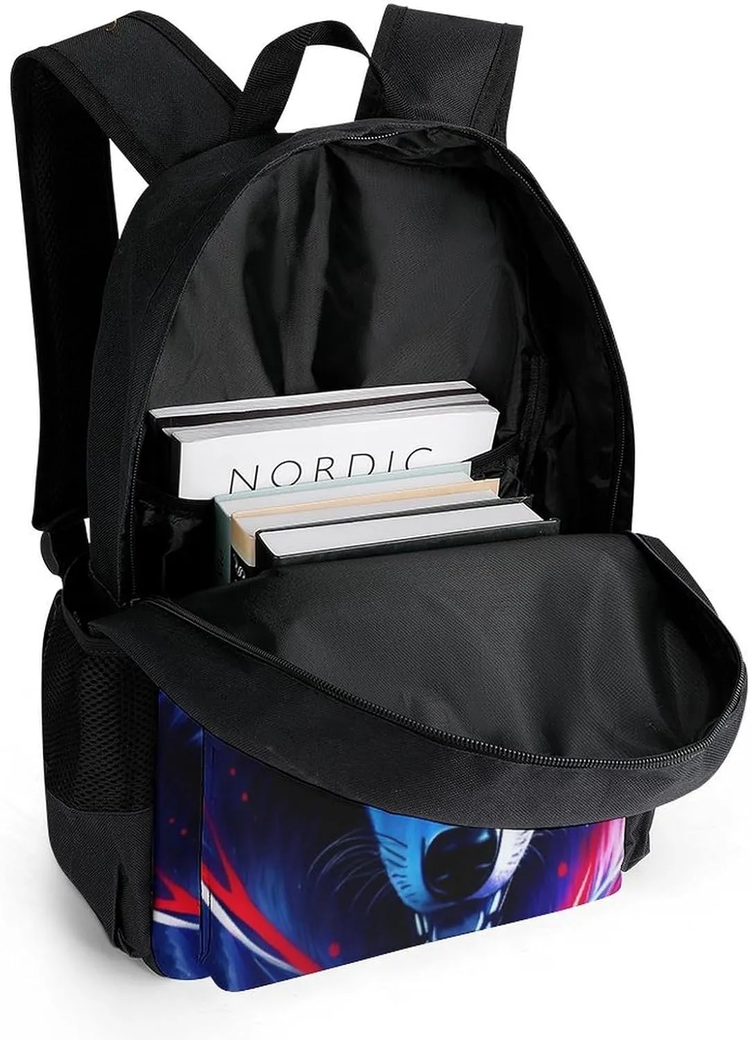 Adults Lightweight Cool Red And Blue Light Wolf Art Rucksacks Large Capacity Bookbag With Adjustable Shoulder Straps for Trekking Outdoors Bicycle