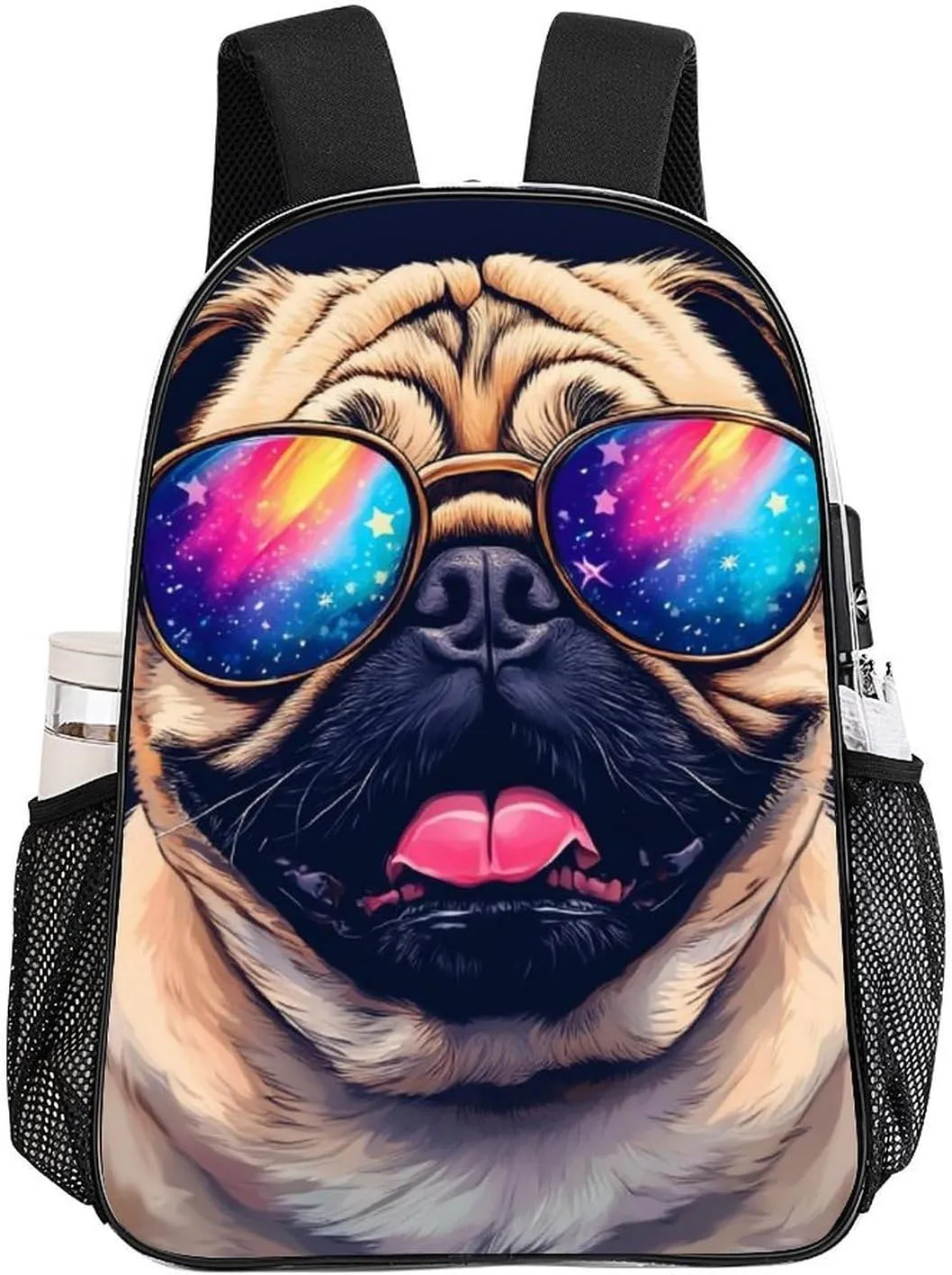 Adults Lightweight Cute Funny Pug Rucksacks Large Capacity Bookbag Transparent Bag for Trekking Outdoors Bicycle