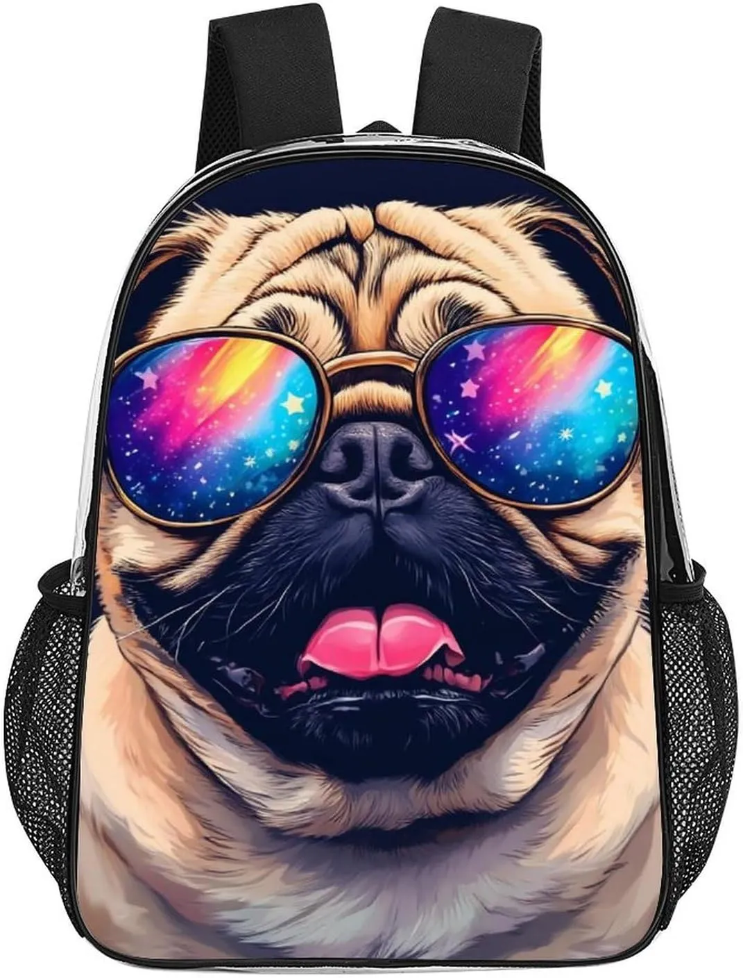 Adults Lightweight Cute Funny Pug Rucksacks Large Capacity Bookbag Transparent Bag for Trekking Outdoors Bicycle