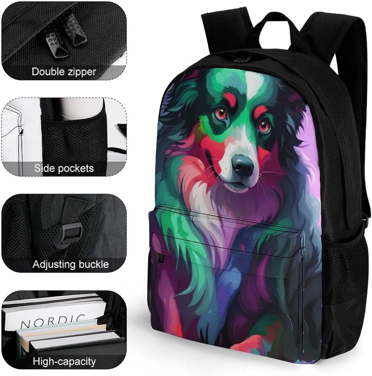 Adults Lightweight Lovely Alaska Dog Art Shoulder Book Bags Big Capacity Shoulder Bag With Adjustable Shoulder Straps for Trekking Work Walking Cycling