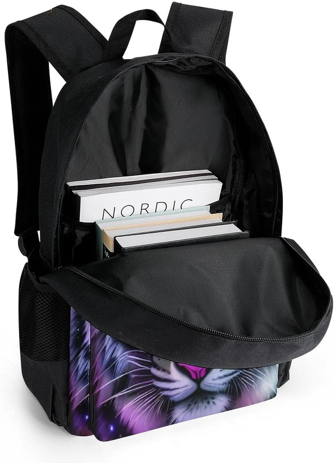 Adults Lightweight Mystic Fantasy Galaxy Sky Fantasy Wild Animals Tiger Art Rucksacks Large Capacity Bookbag With Adjustable Shoulder Straps for Trekking Outdoors Bicycle