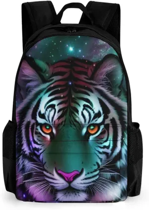 Adults Lightweight Mystic Fantasy Galaxy Sky Fantasy Wild Animals Tiger Art Rucksacks Large Capacity Bookbag With Adjustable Shoulder Straps for Trekking Outdoors Bicycle