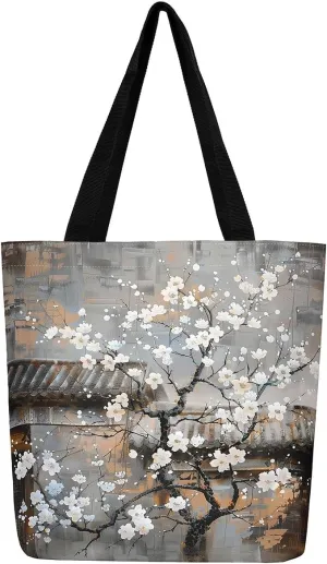Aesthetic Canvas Tote Bag for Women,Blue Marble Reusable Grocery Handbag,Modern Abstract Shopping Canvas Bags
