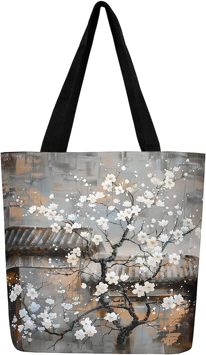 Aesthetic Canvas Tote Bag for Women,Blue Marble Reusable Grocery Handbag,Modern Abstract Shopping Canvas Bags