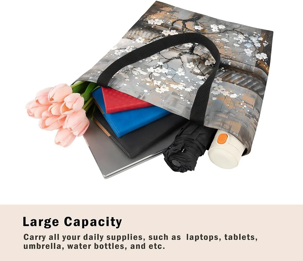 Aesthetic Canvas Tote Bag for Women,Blue Marble Reusable Grocery Handbag,Modern Abstract Shopping Canvas Bags