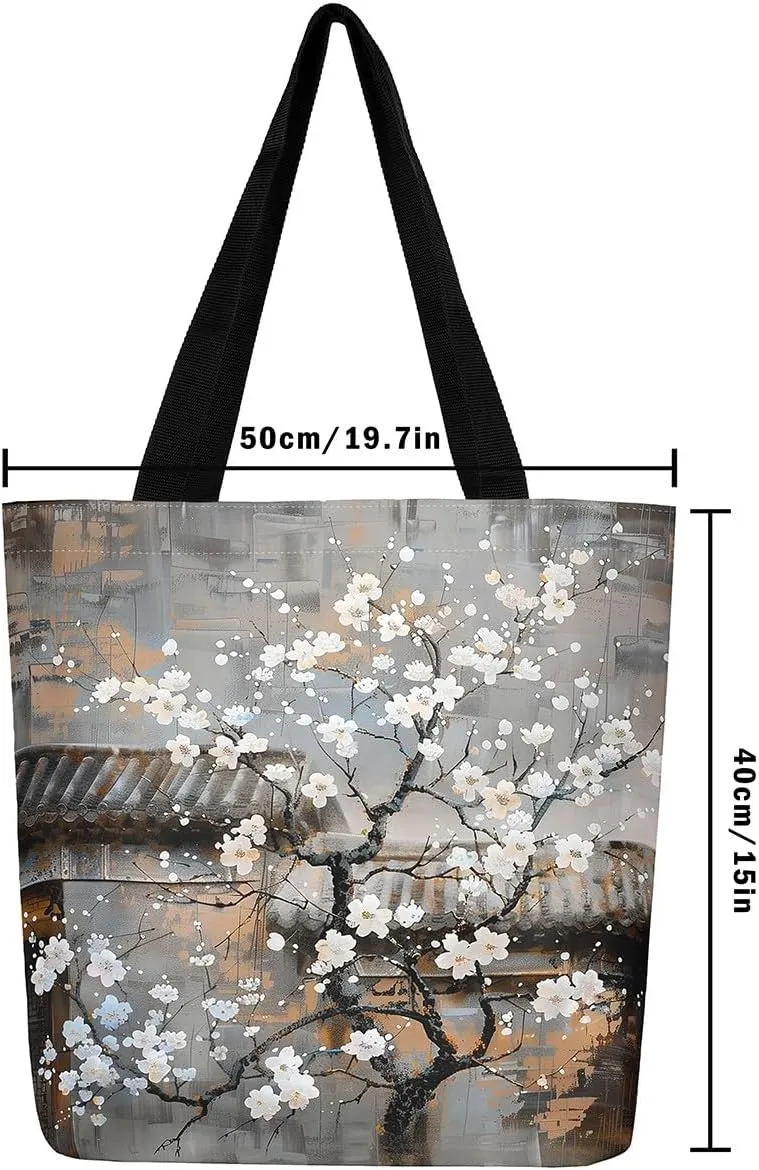 Aesthetic Canvas Tote Bag for Women,Blue Marble Reusable Grocery Handbag,Modern Abstract Shopping Canvas Bags