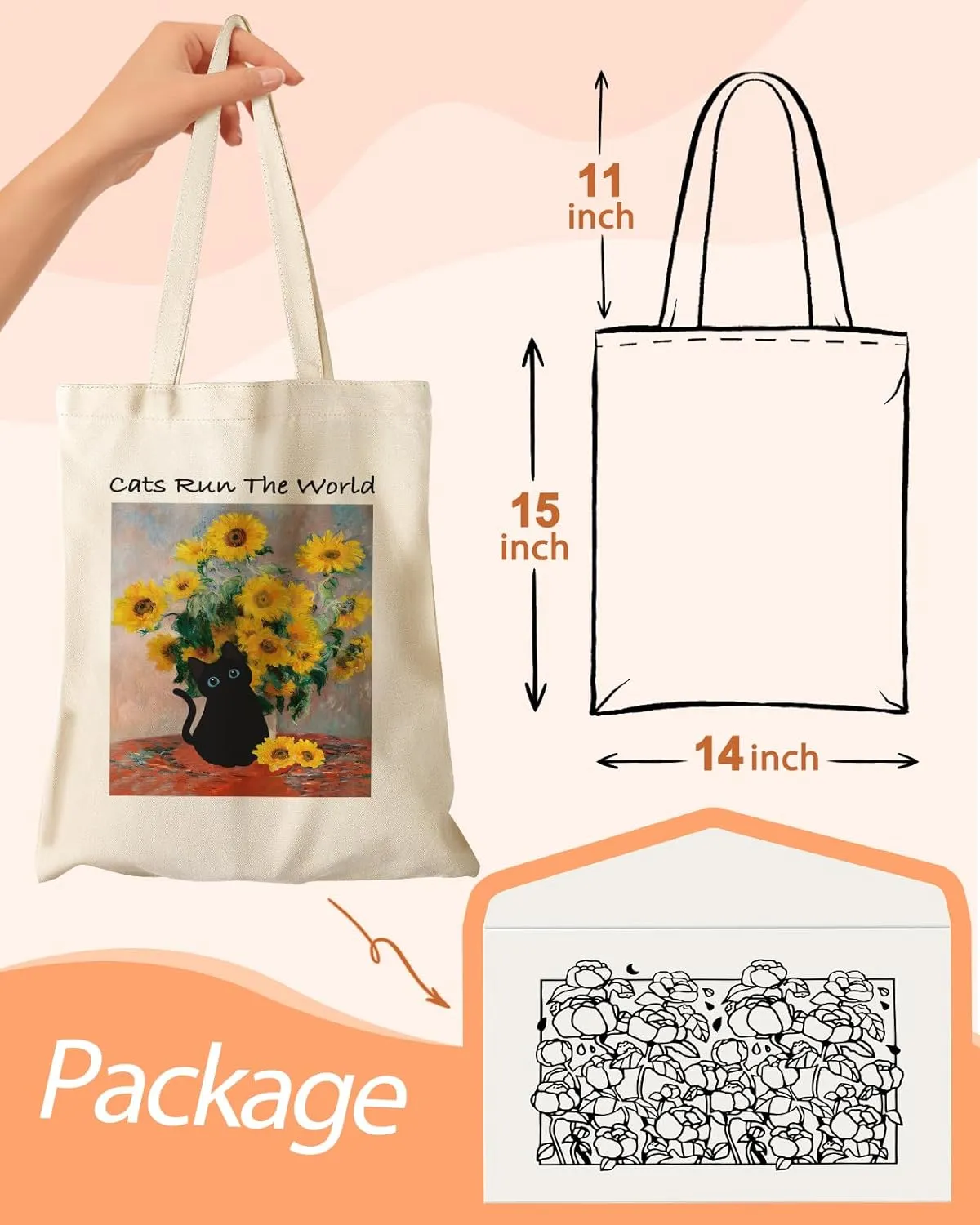 Aesthetic Canvas Tote Bag with Inner Pocket for Women, Cloth Cotton Totes Bag with Pattern for Shopping, Gym