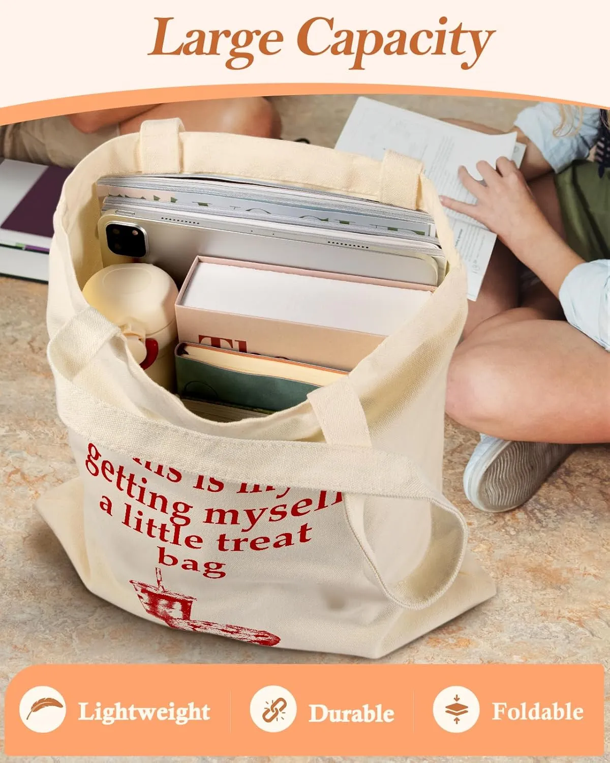 Aesthetic Canvas Tote Bag with Inner Pocket for Women, Cloth Cotton Totes Bag with Pattern for Shopping, Gym