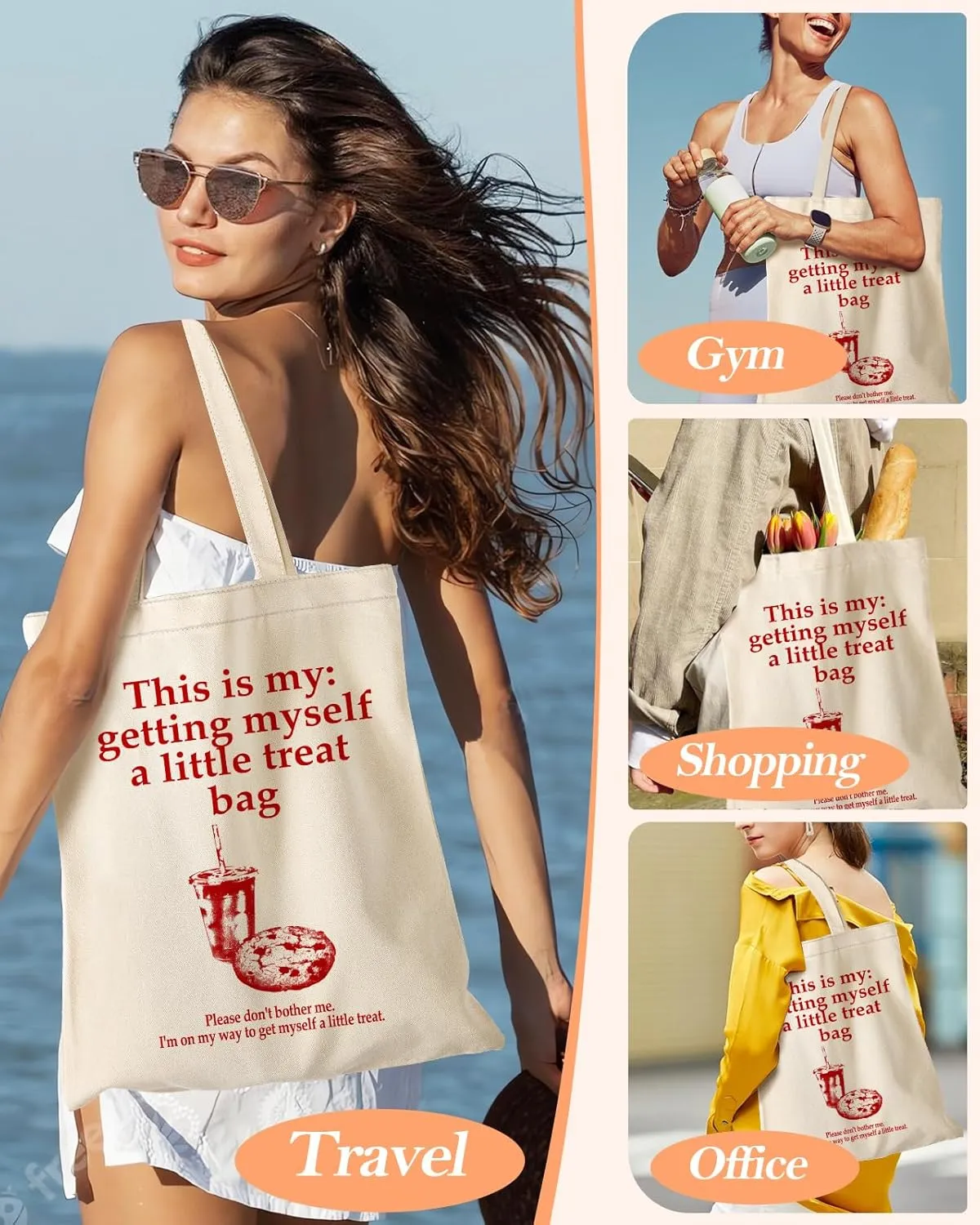 Aesthetic Canvas Tote Bag with Inner Pocket for Women, Cloth Cotton Totes Bag with Pattern for Shopping, Gym
