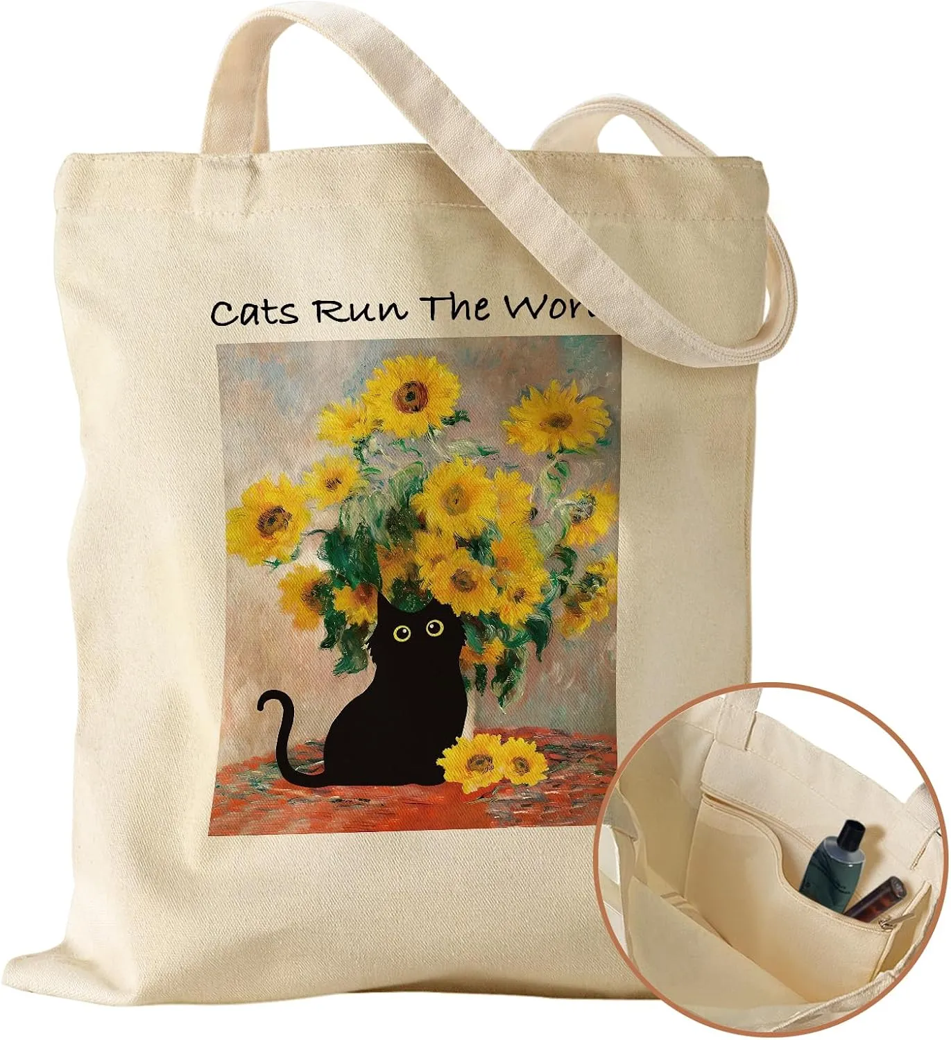 Aesthetic Canvas Tote Bag with Inner Pocket for Women, Cloth Cotton Totes Bag with Pattern for Shopping, Gym