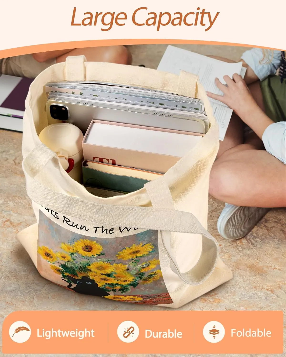 Aesthetic Canvas Tote Bag with Inner Pocket for Women, Cloth Cotton Totes Bag with Pattern for Shopping, Gym