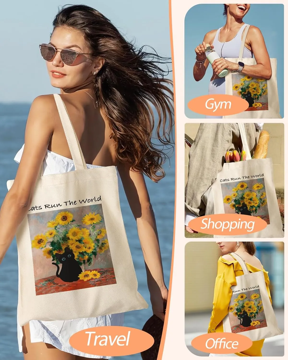 Aesthetic Canvas Tote Bag with Inner Pocket for Women, Cloth Cotton Totes Bag with Pattern for Shopping, Gym