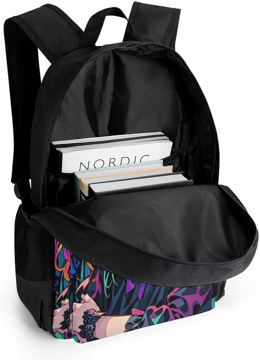 Aesthetic Woman With Skull Gothic Style Art Shoulder Book Bags Polyester Multipurpose Anti-Theft Carry On Bag Large Capacity Travel Hiking & Camping Rucksack