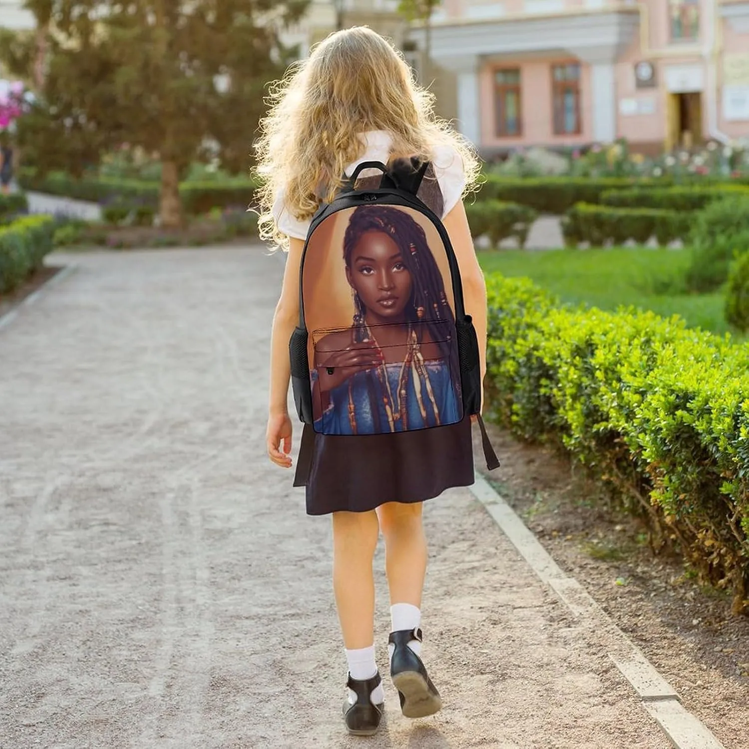 African American Black Woman Woman Art Shoulder Book Bags Polyester Multipurpose Anti-Theft Carry On Bag Large Capacity Travel Hiking & Camping Rucksack