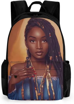 African American Black Woman Woman Art Shoulder Book Bags Polyester Multipurpose Anti-Theft Carry On Bag Large Capacity Travel Hiking & Camping Rucksack