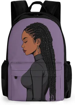 African American Black Woman Woman Painting Shoulder Book Bags Polyester Multipurpose Anti-Theft Carry On Bag Large Capacity Travel Hiking & Camping Rucksack