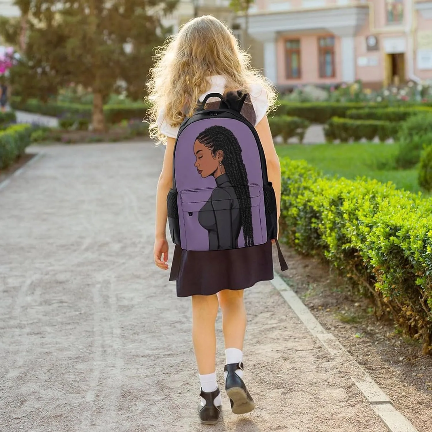 African American Black Woman Woman Painting Shoulder Book Bags Polyester Multipurpose Anti-Theft Carry On Bag Large Capacity Travel Hiking & Camping Rucksack