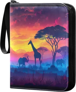 African Sunset Card Binder 4 Pocket Collectible Trading Card Albums with 50 Sleeves Double Side PU Waterproof 3 Ring for Sports & Game Cards