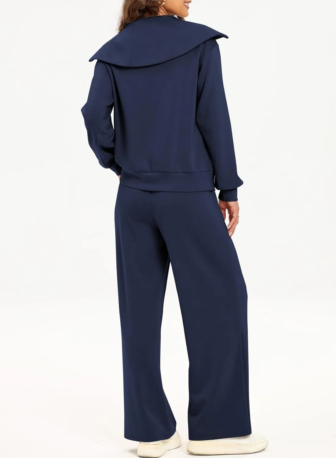 Aleumdr Two Piece Outfits Half Zip Sweatshirt Sweatsuit Lounge Sets for Women Matching Set Wide Leg Sweatpant Tracksuit
