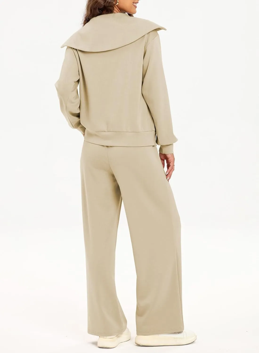 Aleumdr Two Piece Outfits Half Zip Sweatshirt Sweatsuit Lounge Sets for Women Matching Set Wide Leg Sweatpant Tracksuit