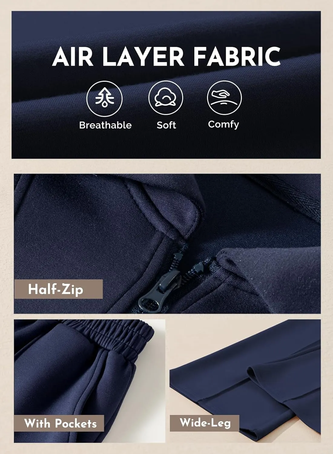 Aleumdr Two Piece Outfits Half Zip Sweatshirt Sweatsuit Lounge Sets for Women Matching Set Wide Leg Sweatpant Tracksuit