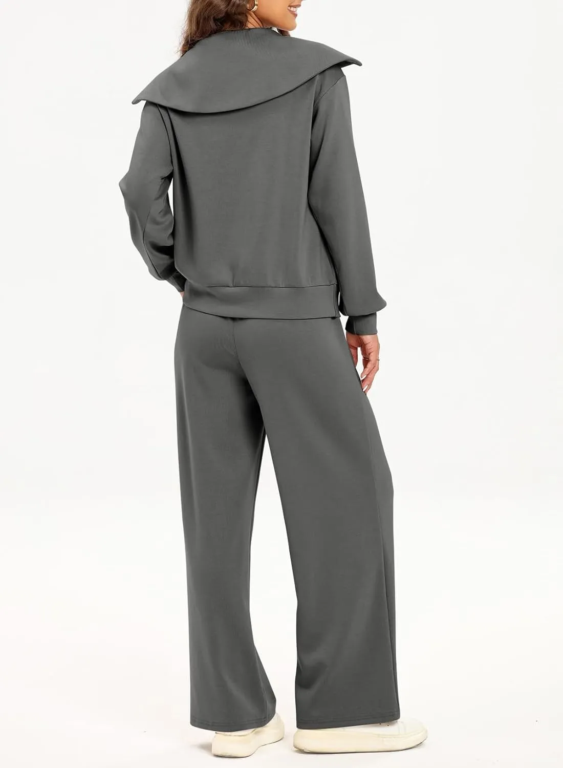 Aleumdr Two Piece Outfits Half Zip Sweatshirt Sweatsuit Lounge Sets for Women Matching Set Wide Leg Sweatpant Tracksuit
