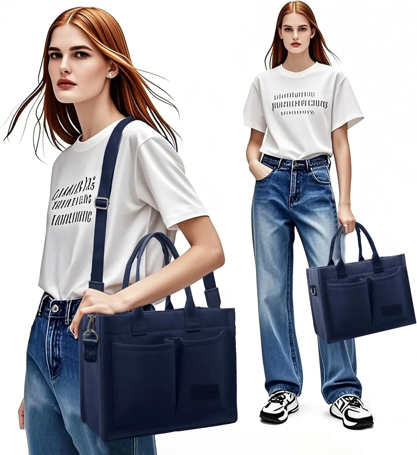 ALUWU Work Tote Bags for Women, Canvas Tote bag Womens Purse Handbags Crossbody Laptop Book Bag for Travel Nurse College Gift