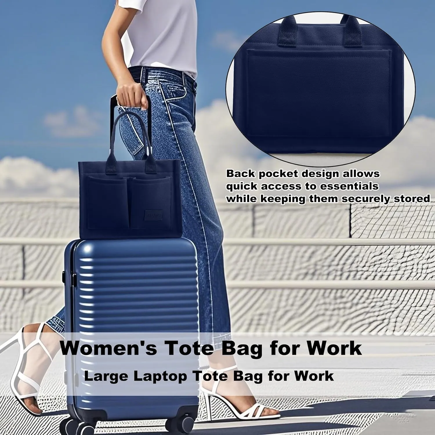 ALUWU Work Tote Bags for Women, Canvas Tote bag Womens Purse Handbags Crossbody Laptop Book Bag for Travel Nurse College Gift